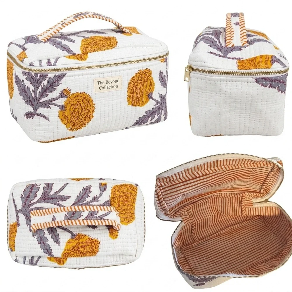 NWOT White Floral Woven Cosmetic Vanity Bag